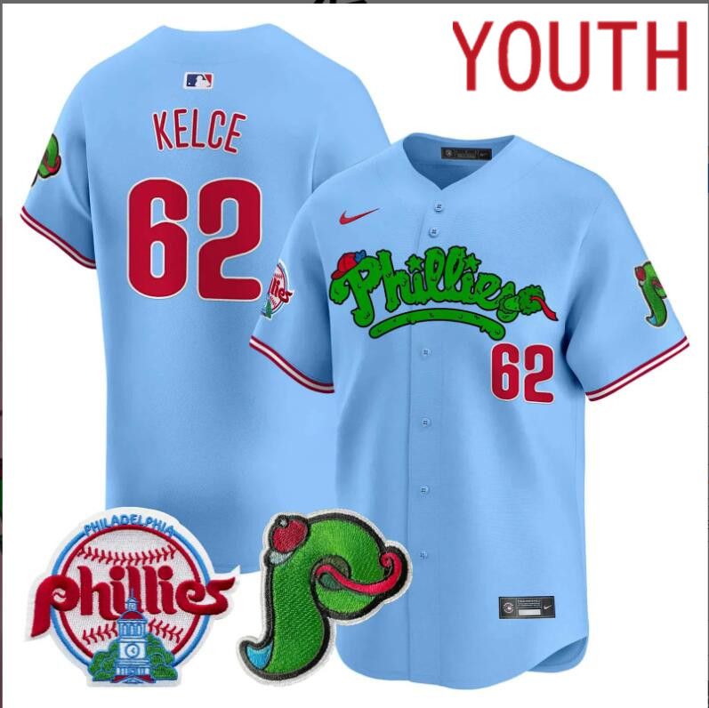 Youth Philadelphia Phillies #62 Kelce blue Limited 2024 MLB Nike jersey